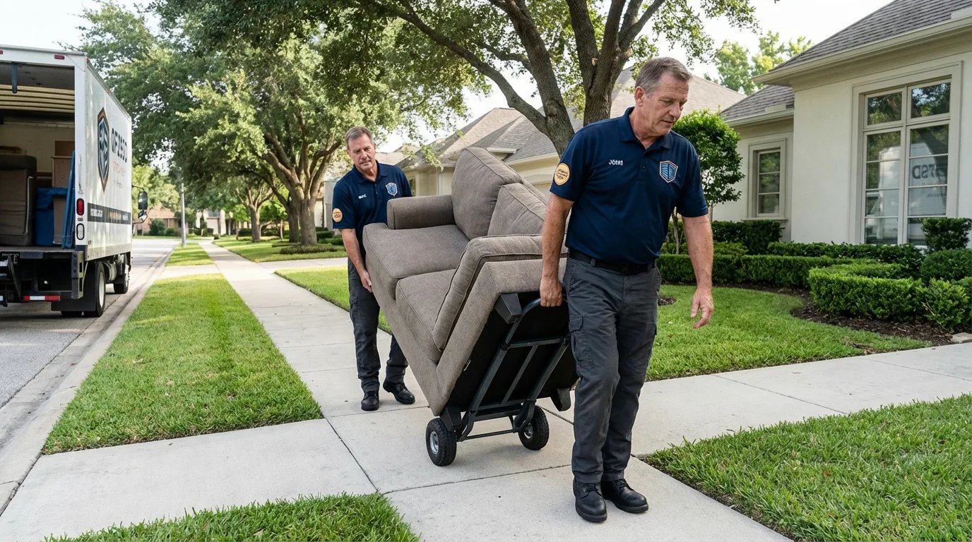 Local residential moving crew loading furniture in Eunice, LA