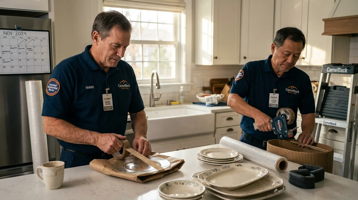Professional crew packing kitchen dishware in Eunice, LA